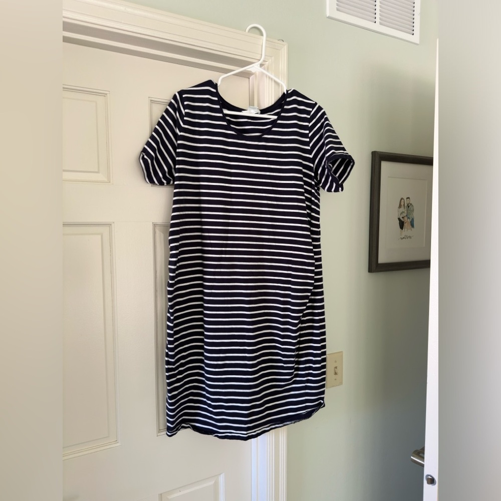 H&M Mama Blue and White Striped Cotton Jersey Dress, XL
